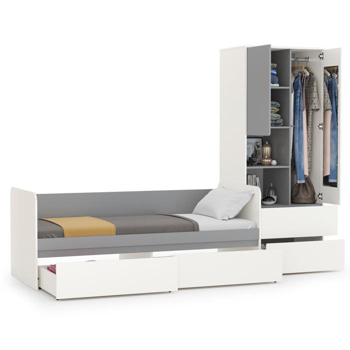 Для девочек, Детская кровать с ящиками и шкаф Торонто