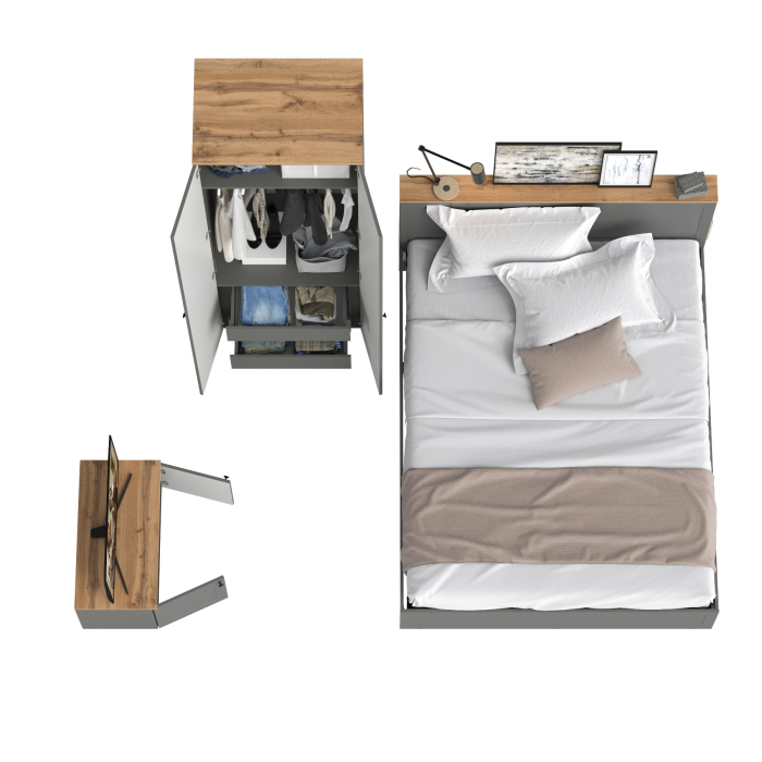 Спальные гарнитуры, Кровать с ортопедическим основанием Остин и шкаф-комод для одежды с тумбой с дверками