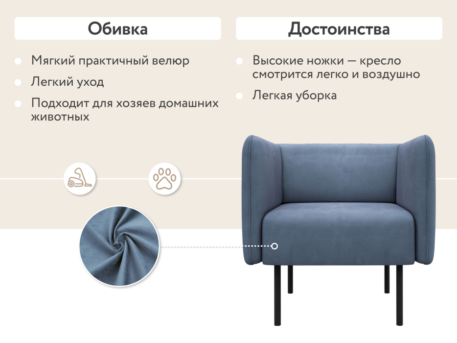 Кресло для отдыха, Кресло тканевое Рио, велюр