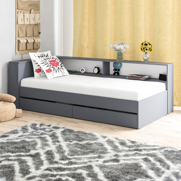 Кровати 90 см, Кровать односпальная 900 с ящиками и прикроватным блоком Ксения