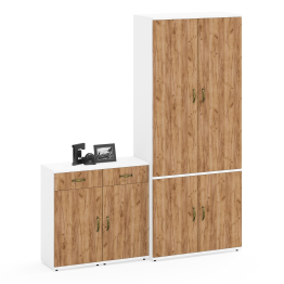 Платяной шкаф с дверками Лидер-8 20Б и тумбочки 3.15 с ящиком и дверками