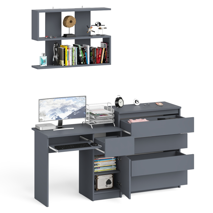 Прямые компьютерные столы, Комод Мори четыре ящика на 800 с компьютерным однотумбовым столом МС-1 правый и навесной полкой