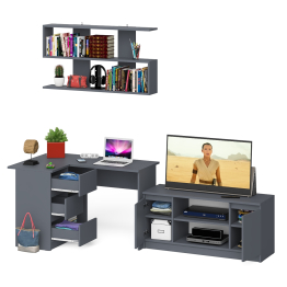 Угловой стол компьютерный Мори МС-16 левый с тумбой под ТВ и полкой для книг