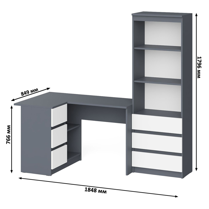 Домашние кабинеты, Стеллаж-комод Мори МСТ600 3 ящика и стол угловой компьютерный МС-16 левый