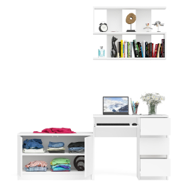 Открытая полка Мори 900 с компьютерным столом Мори МС-6 правый и тумбочкой с дверками