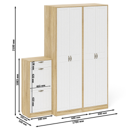 Тумба для обуви две секции и два шкафа в прихожую П-6 № 13 МДФ фрезеровка прованс