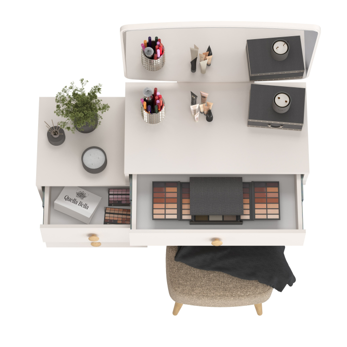 С зеркалом, Трюмо для спальни Афина с прямоугольной банкеткой Полли