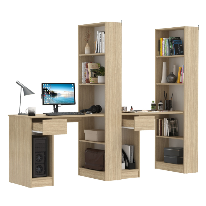 Прямые компьютерные столы, Два компьютерных стола со стеллажом Лайт 10.01