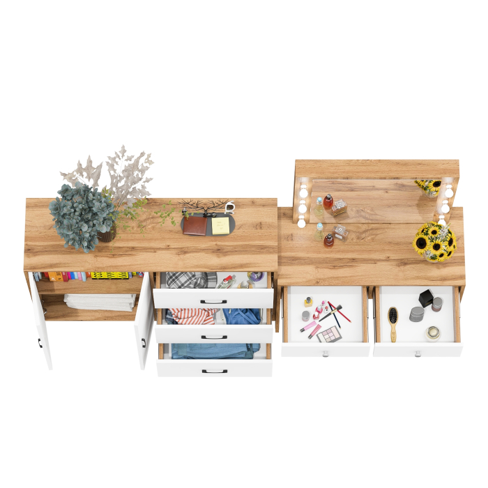 С зеркалом, Комод 123-1204 и косметический столик с подсветкой СТ-5