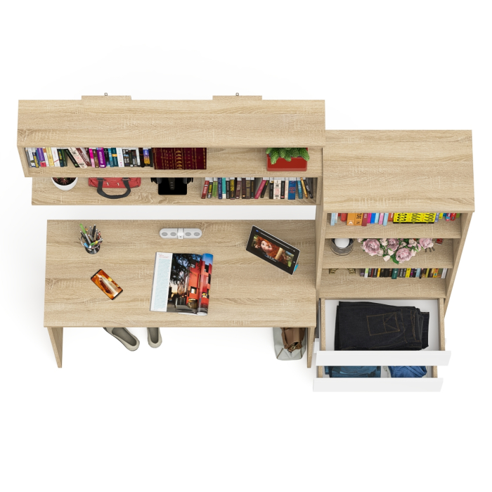 Прямые компьютерные столы, Стеллаж-комод Мори с письменным столом на 1200 и навесной полкой на 1200