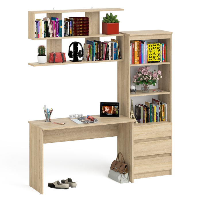 Прямые компьютерные столы, Стеллаж-комод Мори с письменным столом на 1200 и навесной полкой на 1200