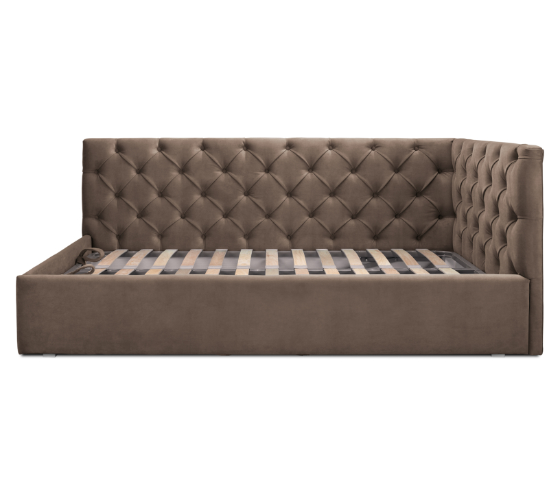 Мягкая кровать, Кровать с мягким изголовьем угловая Оливия 900, микровелюр