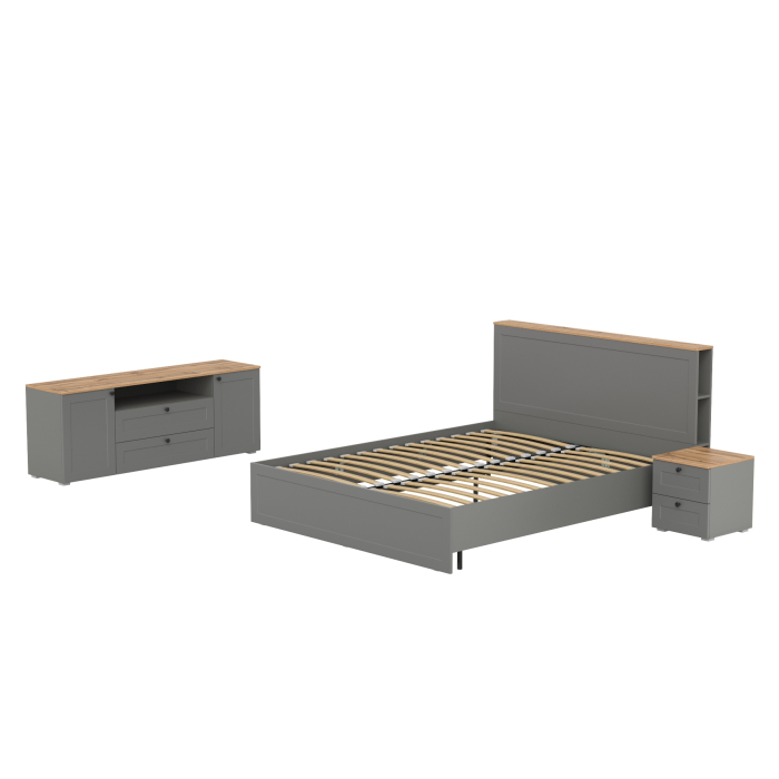 Спальные гарнитуры, Набор мебели в спальню Остин из кровати с основанием с ТВ-тумбой и прикроватной тумбы