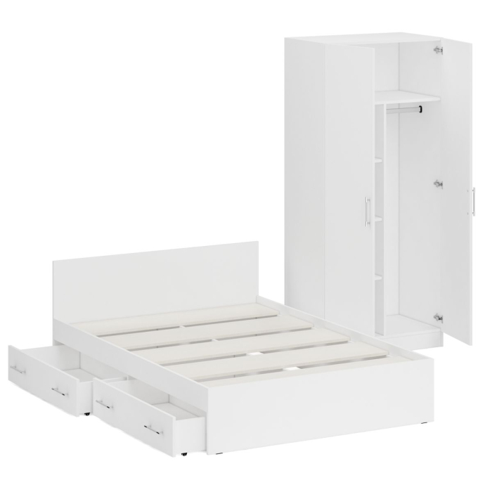 Спальные гарнитуры, Двуспальная Кровать с ящиками 1400 со шкафом для одежды 2-х створчатым Стандарт