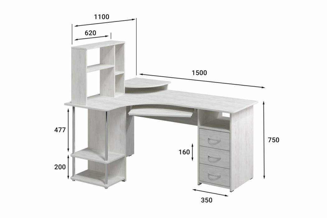 Угловые компьютерные столы, Стол компьютерный С-237 с полкой СЕ-237