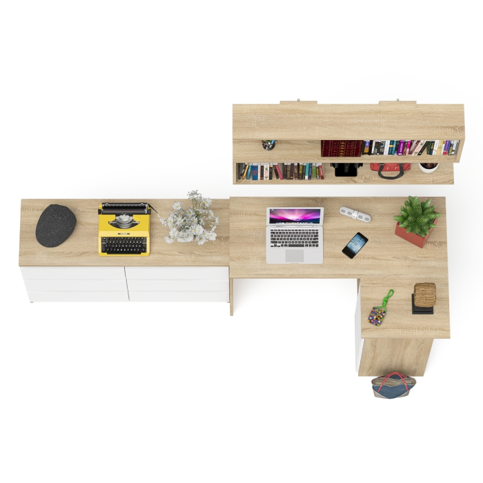 Домашние кабинеты, Стол угловой компьютерный Мори МС-16 правый с книжной полкой и комодом на шесть ящиков