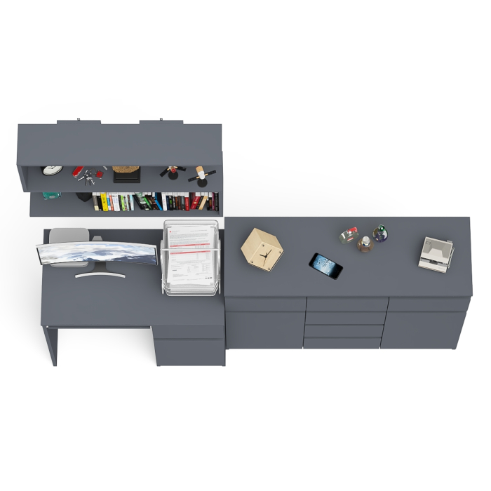 Домашние кабинеты, Тумба-комод Мори МК1200.4 с компьютерным столом МС-1 правый и открытой навесной полкой