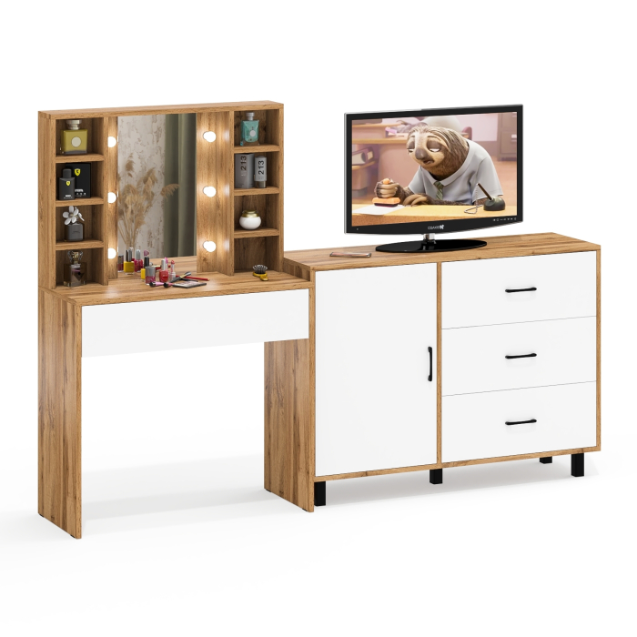 Туалетные столики, Туалетный столик с подсветкой 115 и комод с дверкой и 3-мя ящиками 122-1204