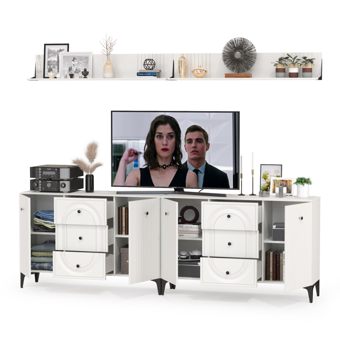 Стенки для гостиной, Два комода-ТВ-тумбы Валенсия № 90 с двумя навесными полками