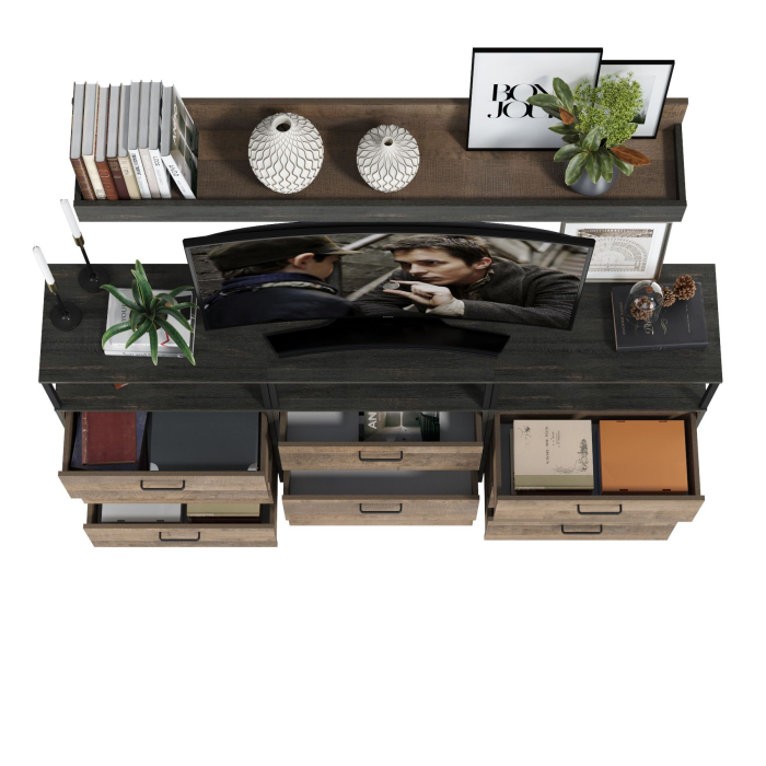 Стенки для гостиной, Три комода с ящиками и верхняя навесная полка Трувор