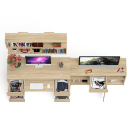 Стол письменный двухтумбовый Мори МС-2 с навесной открытой полкой и тумбой под ТВ