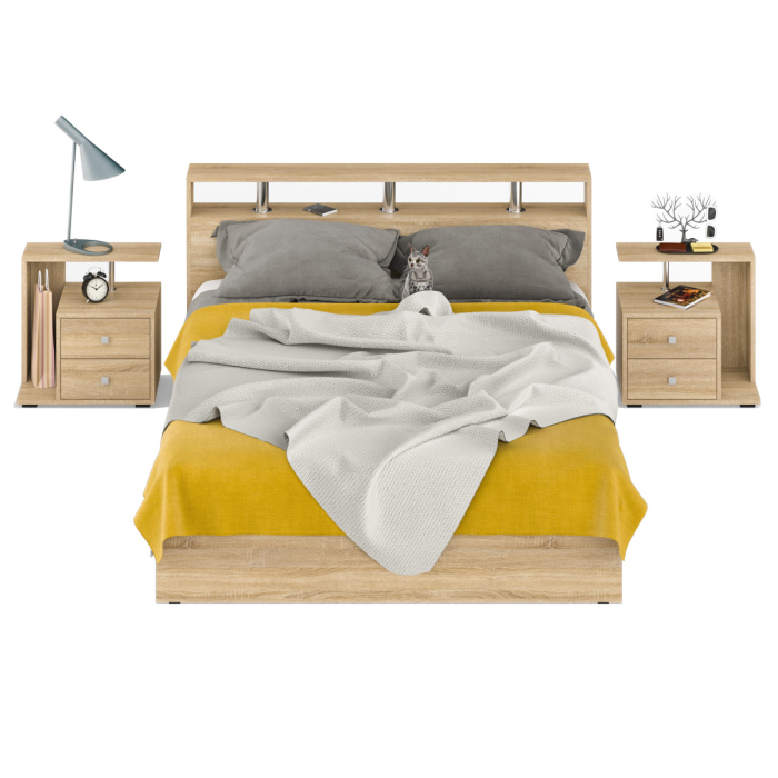 Спальные гарнитуры, Кровать с ящиками Камелия 1600 с двумя прикроватными тумбами