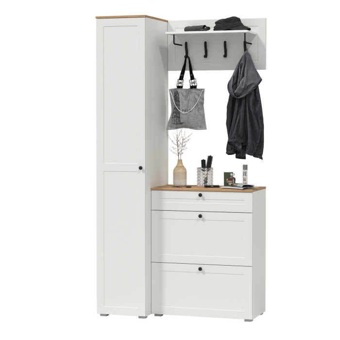 Прихожие, Обувница с пеналом для одежды и вешалкой с полкой Остин