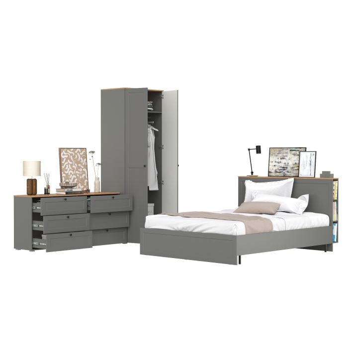 Спальные гарнитуры, Кровать со спальным местом 1600х2000 с ортопедическим основанием и платяной шкаф с комодом Остин 16.240