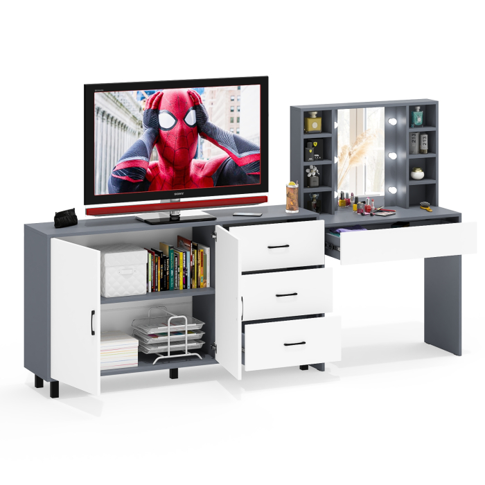 С зеркалом, Косметический cтол с подсветкой и ящиком 115 и комод 123-1604