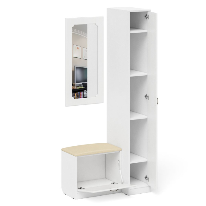 Прихожие, Обувница с сиденьем и зеркалом и пенал П-6-500 фрезеровка ромб