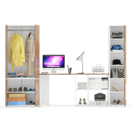 Шкаф для белья глубокий с пеналом с полками для бумаг и рабочий стол Лидер-8