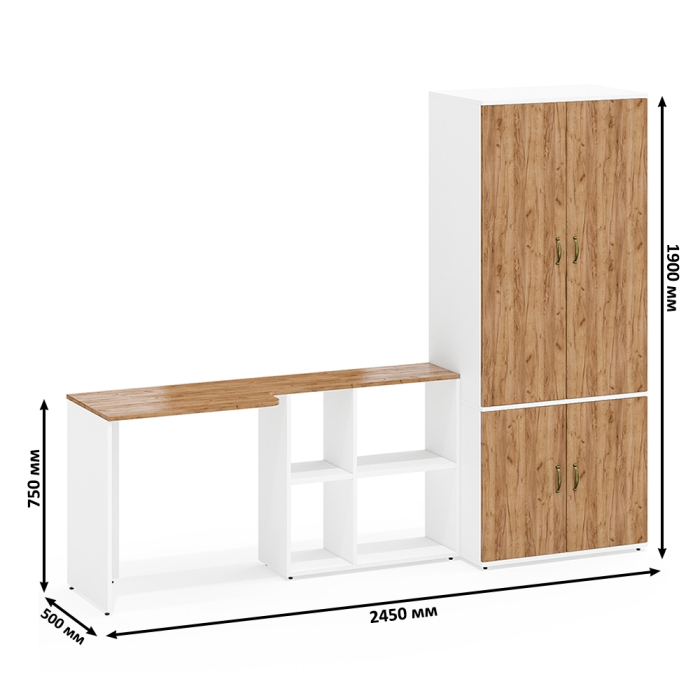 Домашние кабинеты, Шкаф для одежды глубокий с дверками и компьютерный стол Лидер-8