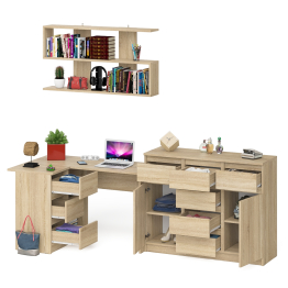 Стол компьютерный угловой Мори МС-16 левый с комодом МК1200.4 и навесной открытой полкой 1200