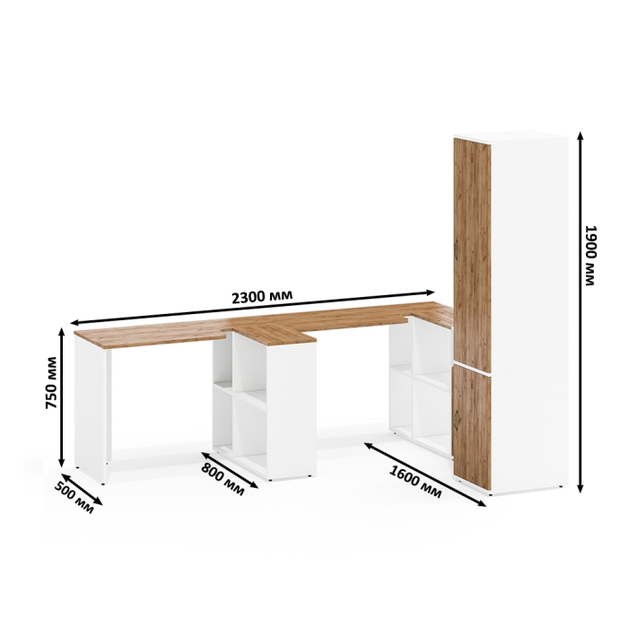 Домашние кабинеты, Место для работы для двоих из столов с пеналом для одежды с полкой и тумбой Лидер-8 МД 3.19