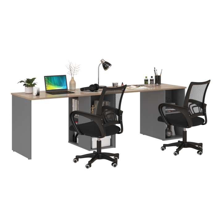 Прямые компьютерные столы, Два письменных стола Лайт 12.163 и два чёрных компьютерных кресла