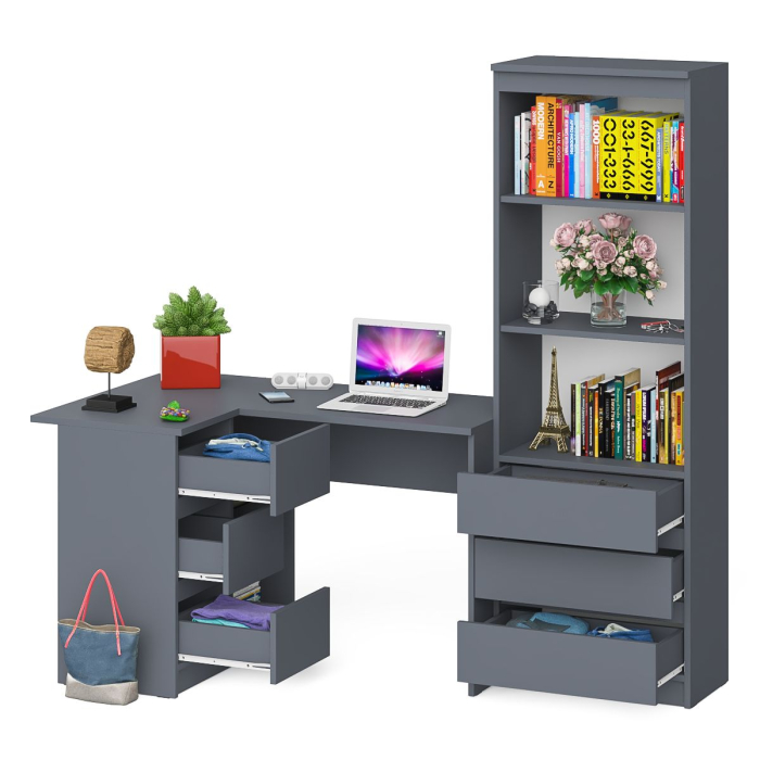 Домашние кабинеты, Стеллаж-комод Мори МСТ600 3 ящика и стол угловой компьютерный МС-16 левый