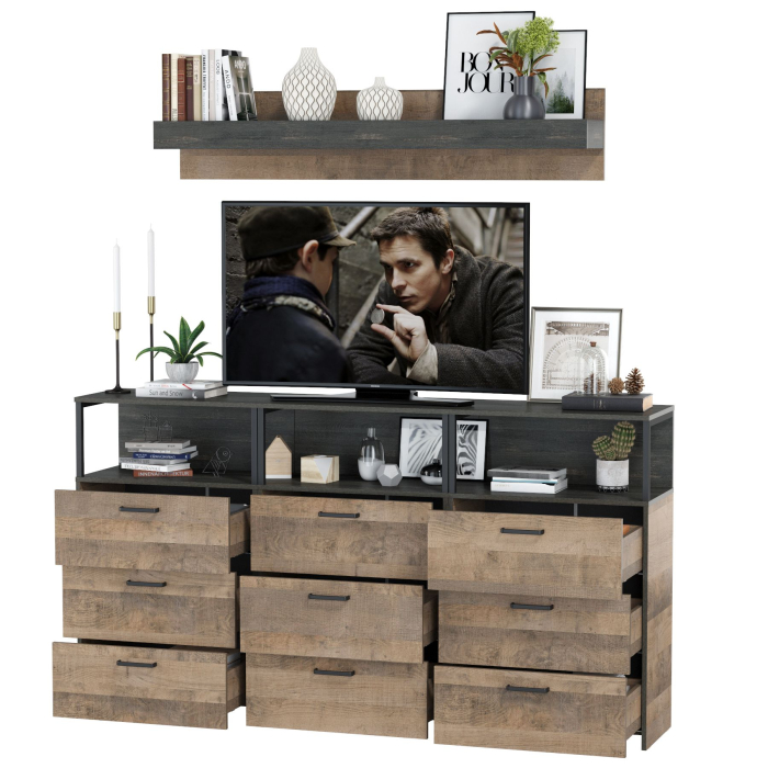 Стенки для гостиной, Три комода с ящиками и верхняя навесная полка Трувор