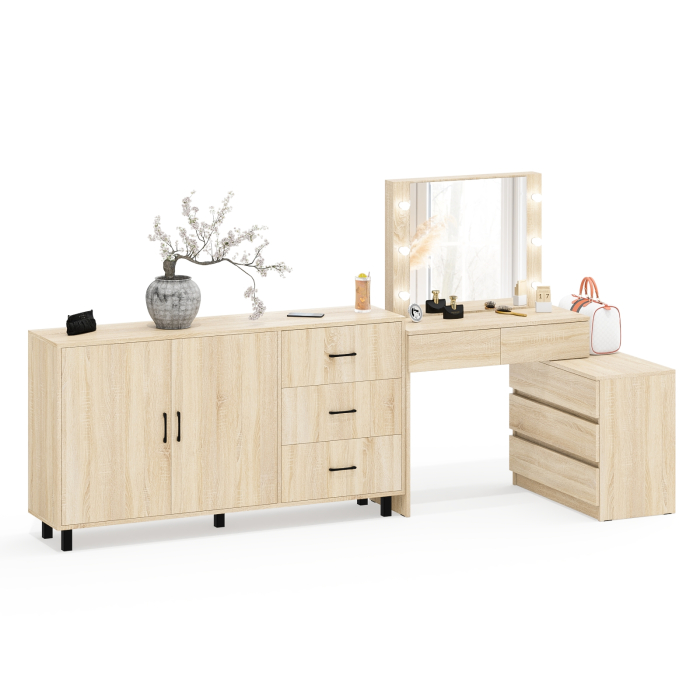 С зеркалом, Туалетный столик-трансформер с подсветкой и зеркалом 110 и комод-тумба 123-1604