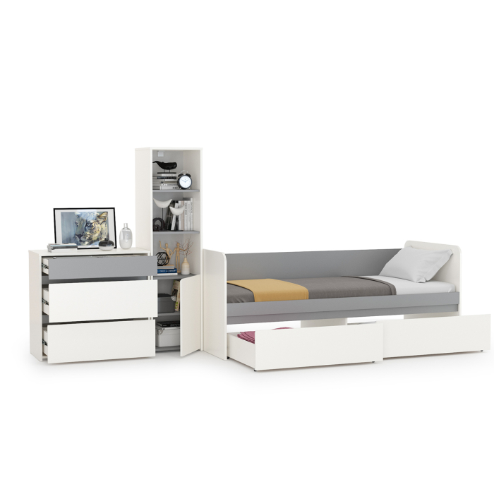 Для девочек, Кровать 800 с комодом и стеллажом Торонто № 24