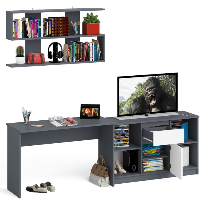 Прямые компьютерные столы, Тумба большая с дверками и нишами с письменным столом Мори и верхней полкой на 1200