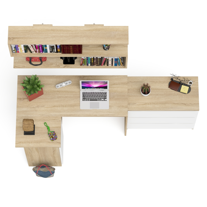 Домашние кабинеты, Комод на три ящика Мори МК800.1 с компьютерным столом для работы левый и открытой полкой