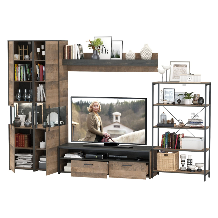 Стенки для гостиной, Мебель модульная в стиле лофт с пеналом-витриной с подсветкой Трувор № 27