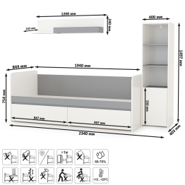 Мебель для детской комнаты с кроватью с ящиками Торонто № 23
