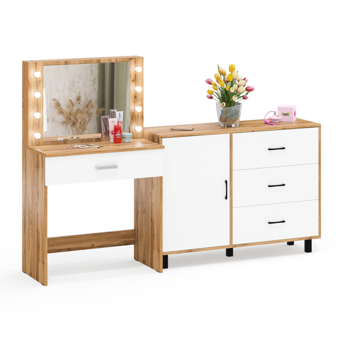 Туалетные столики, Косметический стол с подсветкой и выдвижным ящиком СТ-4 и комод 122-1204