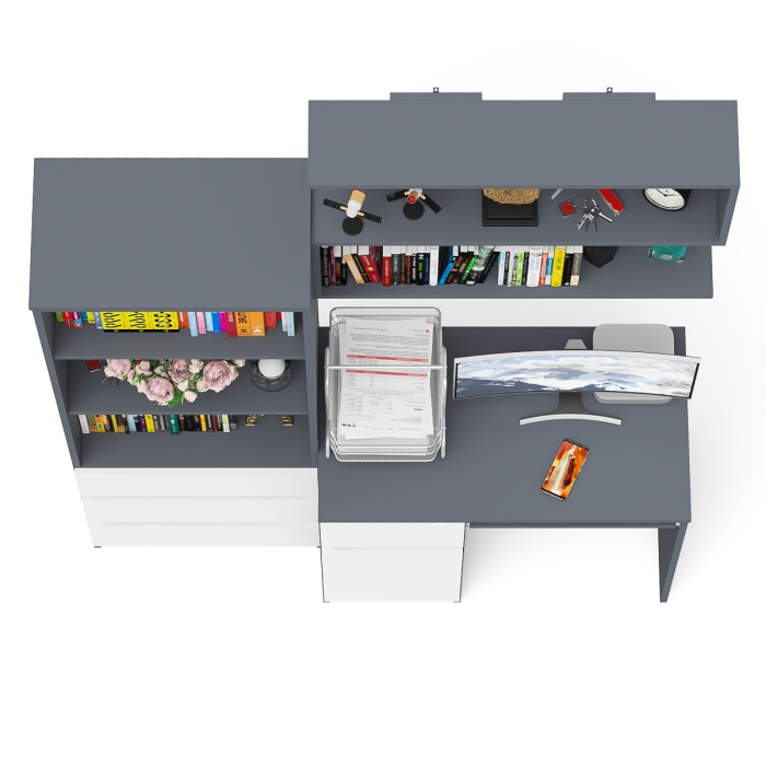 Прямые компьютерные столы, Рабочее место из стола компьютерного МС-1 левый со стеллажоми и настенной полкой Мори