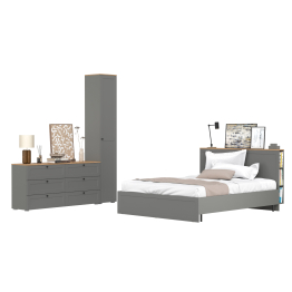 Комод шесть ящиков Остин с кроватью 1600 с основанием и пеналом с полками