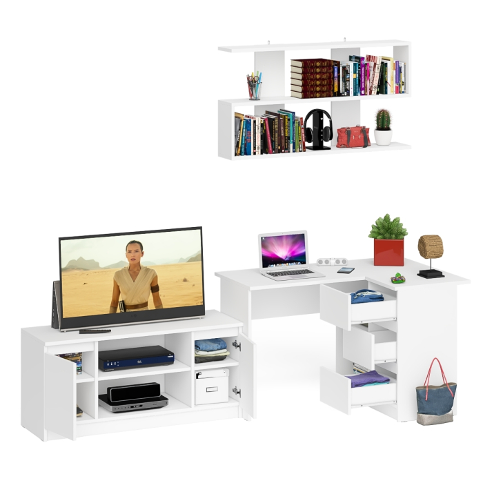 Домашние кабинеты, Стол угловой компьютерный Мори МС-16 правый с книжной полкой и ТВ-тумбой МТВ1200.1