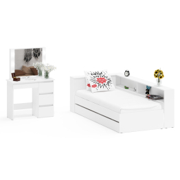 Кровать с ящиками с прикроватным блоком для вещей Ксения 900 и столик косметический с подсветкой Сура