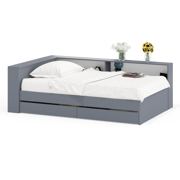 Кровати 120 см, Ксения 1200 кровать с ящиками, ящиком для белья и прикроватным блоком для вещей