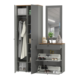 Тумба для обуви с зеркалом и два шкаф-пенала с полками Остин